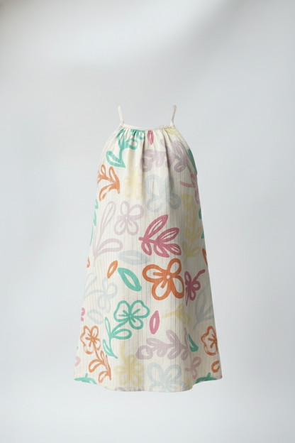 Girls' Premium Pastel Abstract Halter Dress – Luxury Cotton Summer Dress with Multi-Tonal Floral Print - Serromi