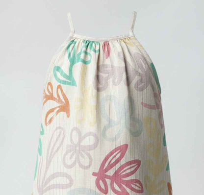 Girls' Premium Pastel Abstract Halter Dress – Luxury Cotton Summer Dress with Multi-Tonal Floral Print