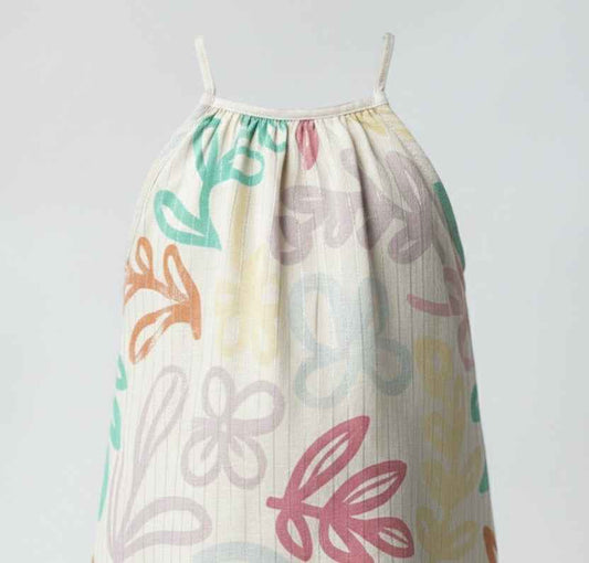 Girls' Premium Pastel Abstract Halter Dress – Luxury Cotton Summer Dress with Multi-Tonal Floral Print