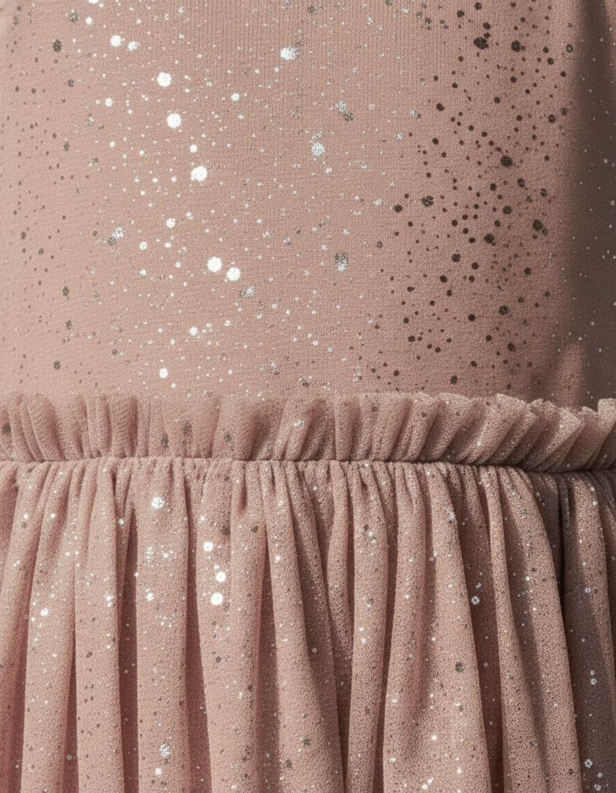 Girls' Premium Mauve Shimmer Tulle Party Dress – Luxury Sequined Event Dress with Ruffled Cap Sleeves - Serromi