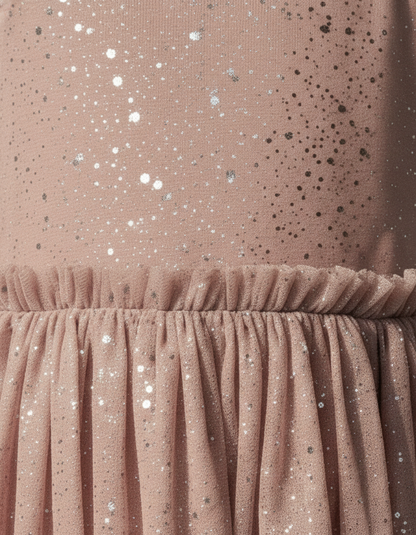 Girls' Premium Mauve Shimmer Tulle Party Dress – Luxury Sequined Event Dress with Ruffled Cap Sleeves - Serromi