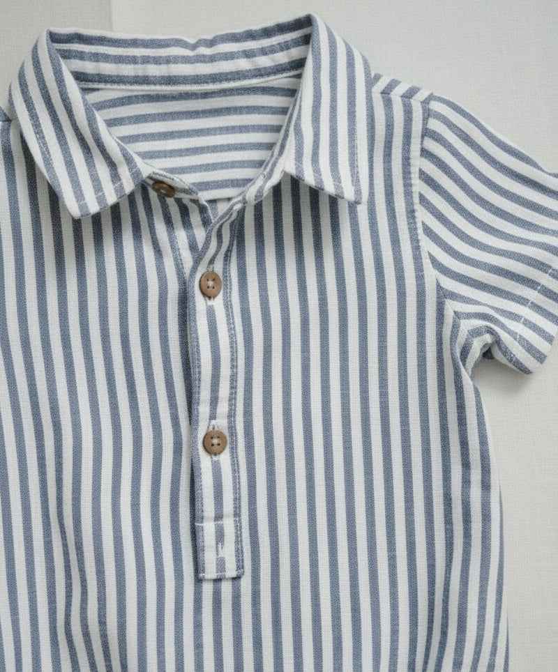 Baby Boys' Premium Nautical Pinstripe Romper & Sun Hat Set – Luxury Cotton Seersucker-Style Shortie with Matching Bucket Hat