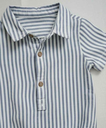 Baby Boys' Premium Nautical Pinstripe Romper & Sun Hat Set – Luxury Cotton Seersucker-Style Shortie with Matching Bucket Hat