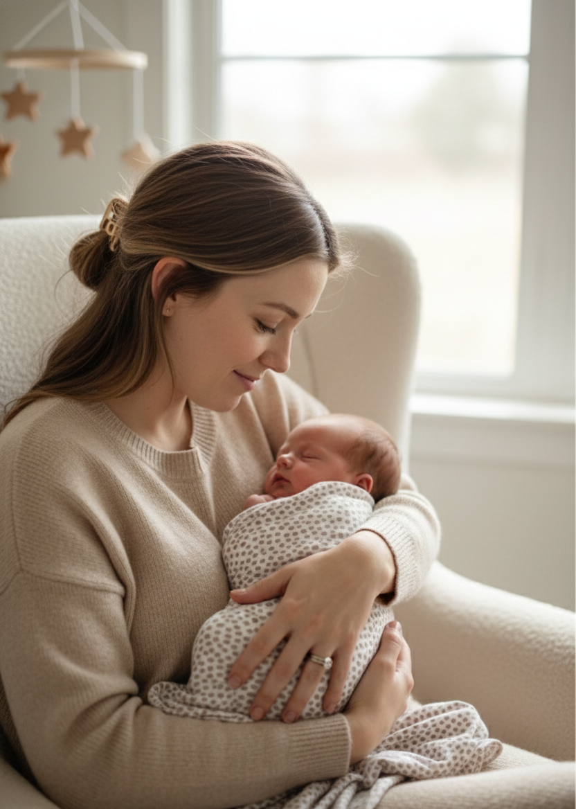 Muslin Cotton Swaddle Trio – Peach Sorbet, Teddy Motif And Stone Speckle