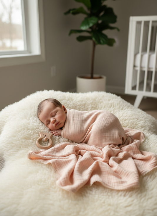 Premium Double Layer Cotton Lace Swaddle – Luxury Heirloom Newborn Wrap & Breathable Dual-Cloth Scalloped Edge Receiving Blanket - Serromi
