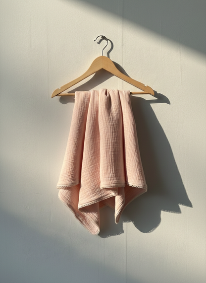 Premium Double Layer Cotton Lace Swaddle – Luxury Heirloom Newborn Wrap & Breathable Dual-Cloth Scalloped Edge Receiving Blanket - Serromi