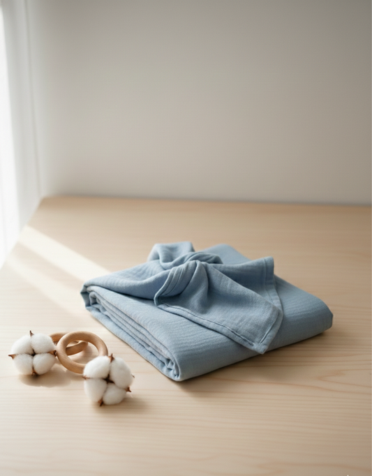 Muslin Cotton Swaddle Washcloth Bundle in Dusty Azure & Cream Botanical Print