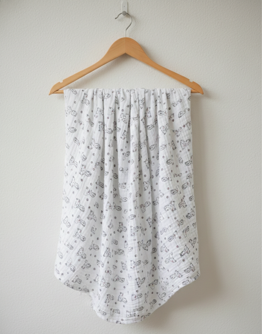 Muslin Cotton Swaddle Washcloth Bundle in Lush Lavender & Arctic Bear Print