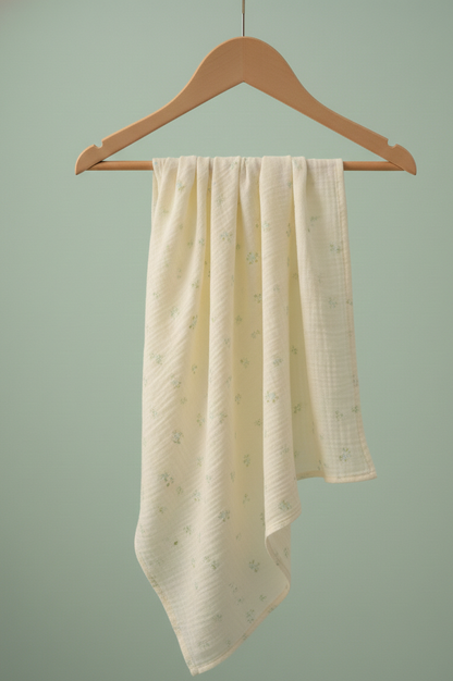 Muslin Cotton Swaddle Washcloth Bundle in Dusty Azure & Cream Botanical Print