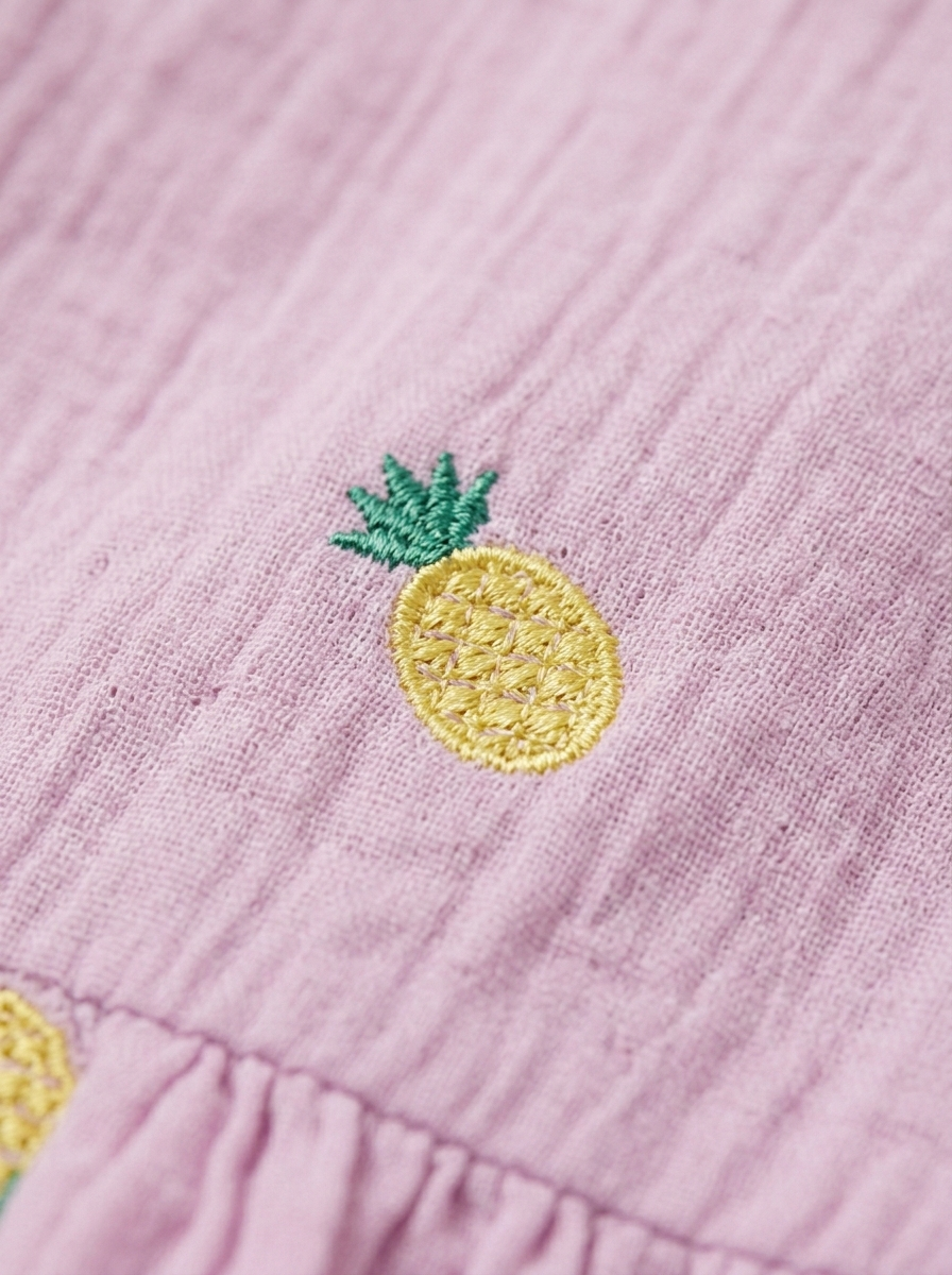 Girls' Embroidered Pineapple Muslin Peplum Set – Two-Piece Cotton Gauze Ensemble in Lilac - Serromi