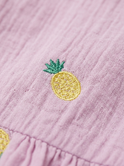 Girls' Embroidered Pineapple Muslin Peplum Set – Two-Piece Cotton Gauze Ensemble in Lilac - Serromi