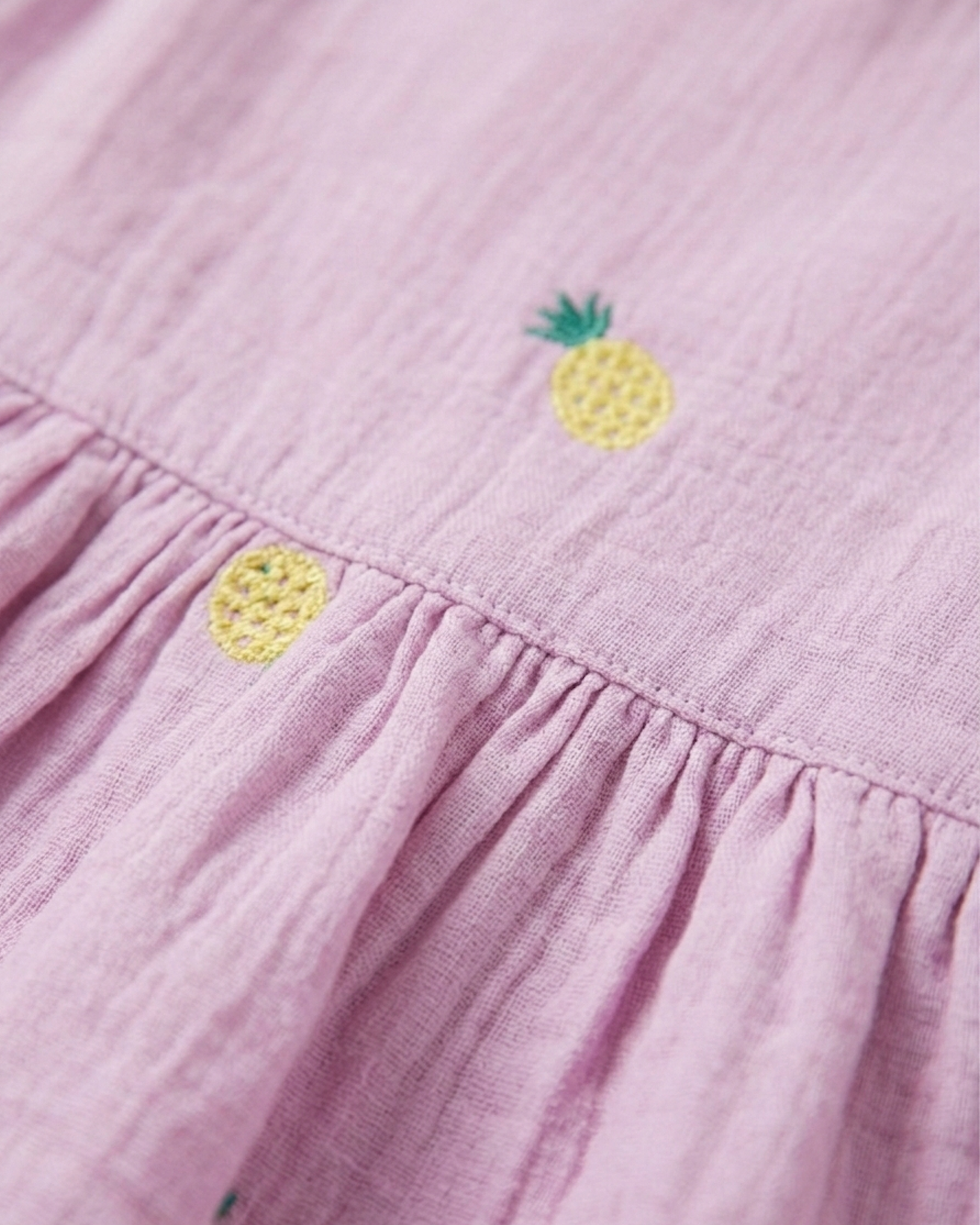 Girls' Embroidered Pineapple Muslin Peplum Set – Two-Piece Cotton Gauze Ensemble in Lilac