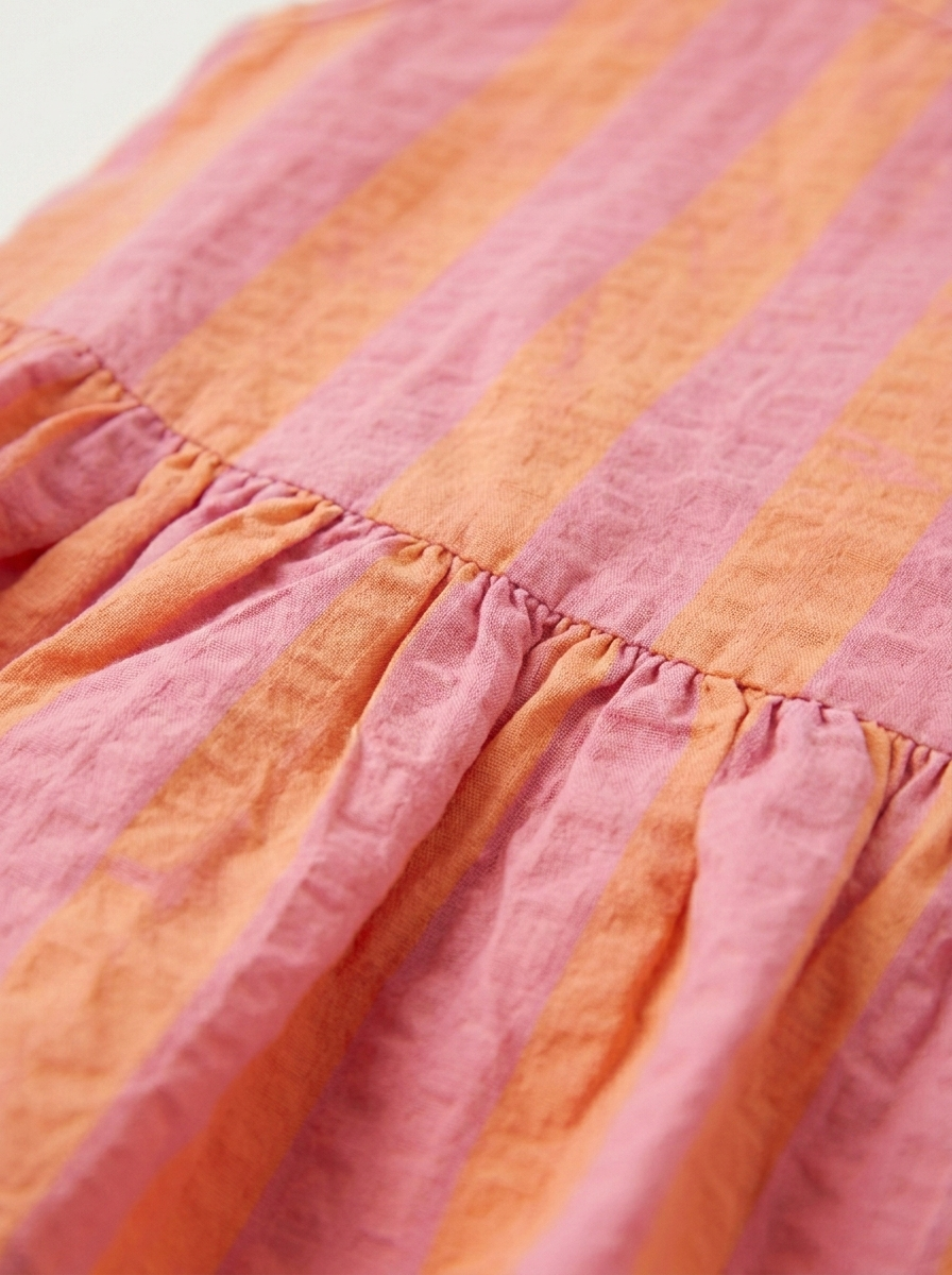 Girls' Sunset Sorbet Striped Seersucker Set – Peplum Cami &amp; Wide-Leg Trouser Co-ord in Pink and Orange - Serromi