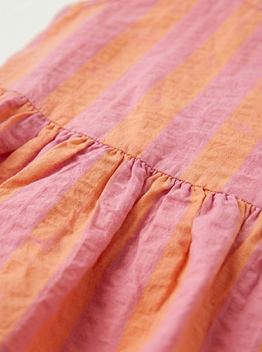 Girls' Sunset Sorbet Striped Seersucker Set – Peplum Cami &amp; Wide-Leg Trouser Co-ord in Pink and Orange - Serromi