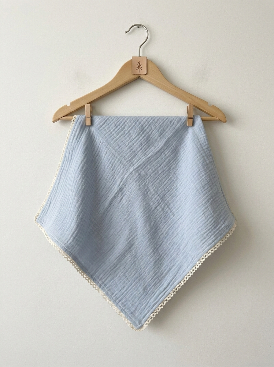 Newborn Cloud-Touch Muslin Swaddle – Scalloped Lace Trim Wrap in Serene Azure - Serromi
