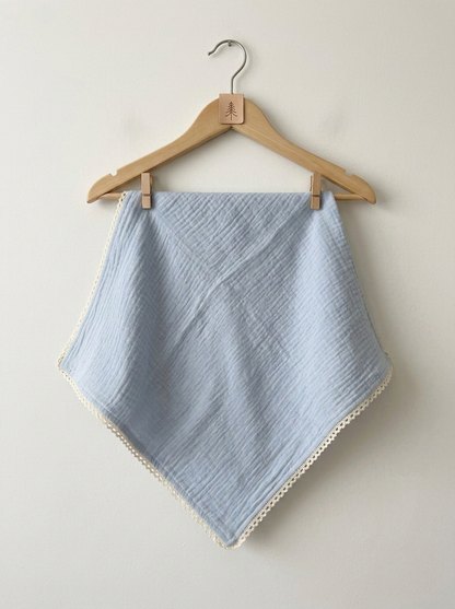 Newborn Cloud-Touch Muslin Swaddle – Scalloped Lace Trim Wrap in Serene Azure - Serromi