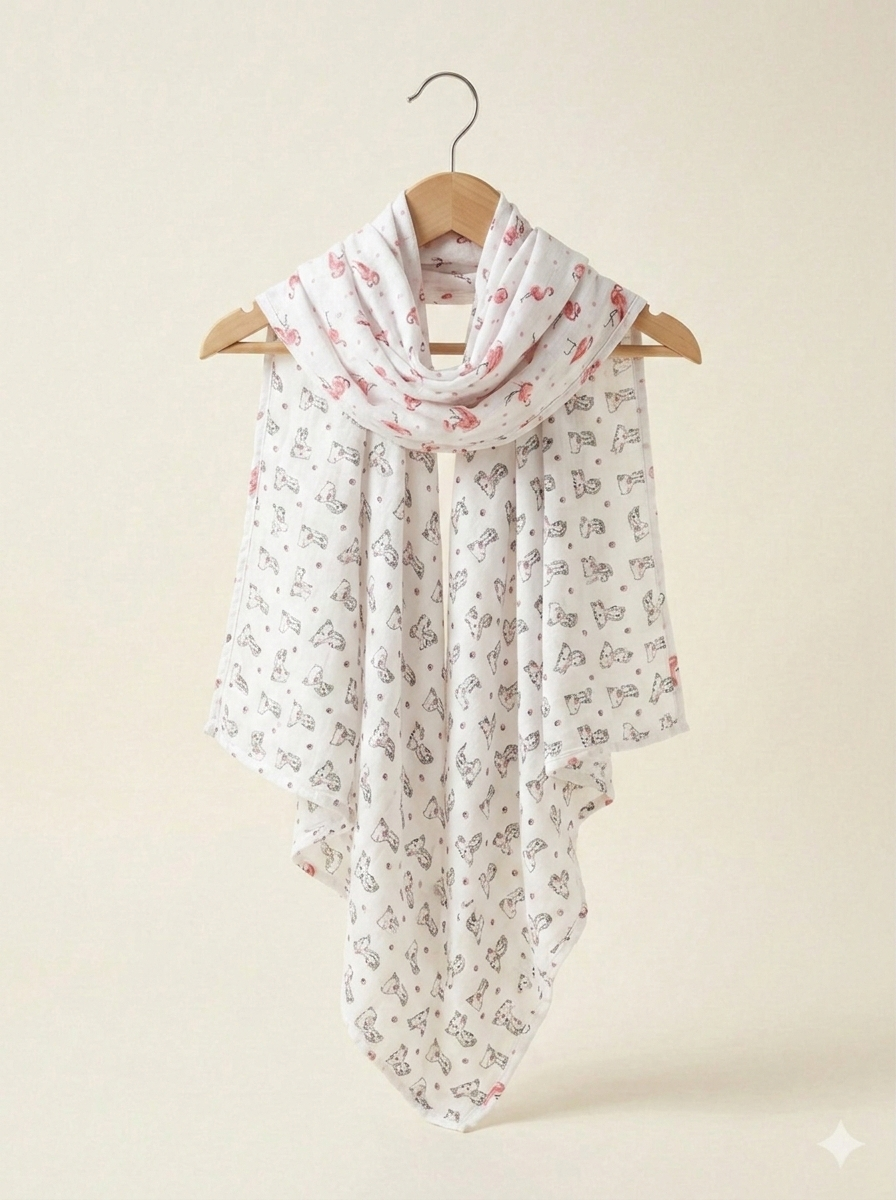 Premium Flamingo &amp; Tropical Flora Muslin Swaddle – Breathable Organic Cotton Baby Wrap in Blush and White - Serromi