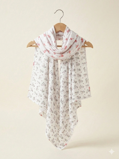 Premium Flamingo &amp; Tropical Flora Muslin Swaddle – Breathable Organic Cotton Baby Wrap in Blush and White - Serromi