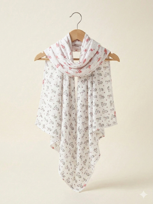 Premium Flamingo &amp; Tropical Flora Muslin Swaddle – Breathable Organic Cotton Baby Wrap in Blush and White - Serromi