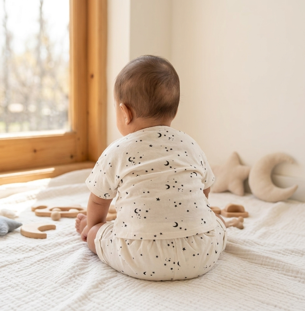 Celestial Interstellar Henley Set – Organic Milk-Cotton Printed Two-Piece for Modern Littles - Serromi
