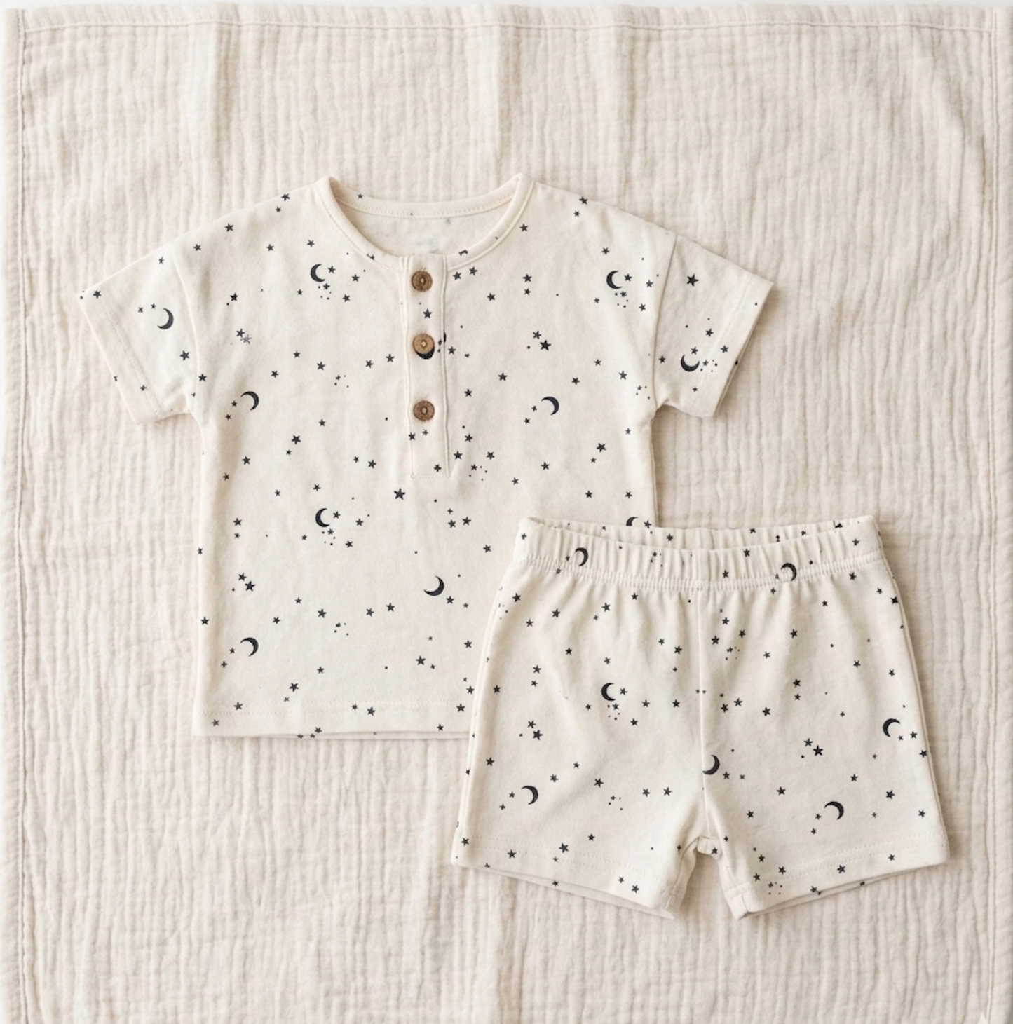 Celestial Interstellar Henley Set – Organic Milk-Cotton Printed Two-Piece for Modern Littles