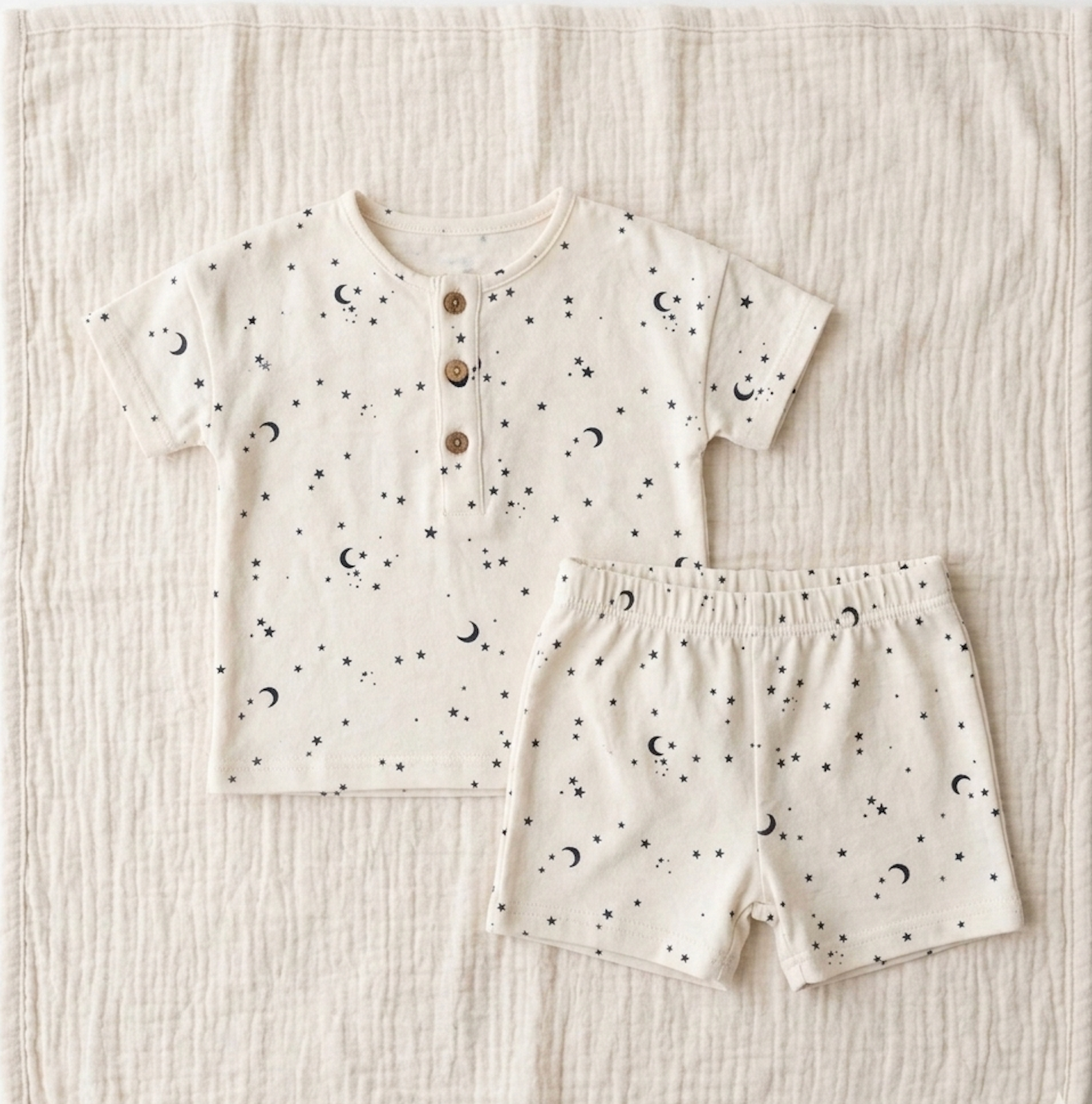 Celestial Interstellar Henley Set – Organic Milk-Cotton Printed Two-Piece for Modern Littles