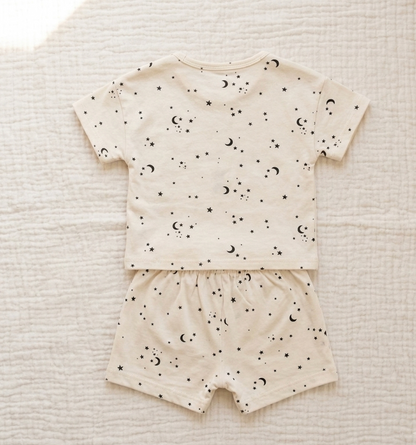 Celestial Interstellar Henley Set – Organic Milk-Cotton Printed Two-Piece for Modern Littles