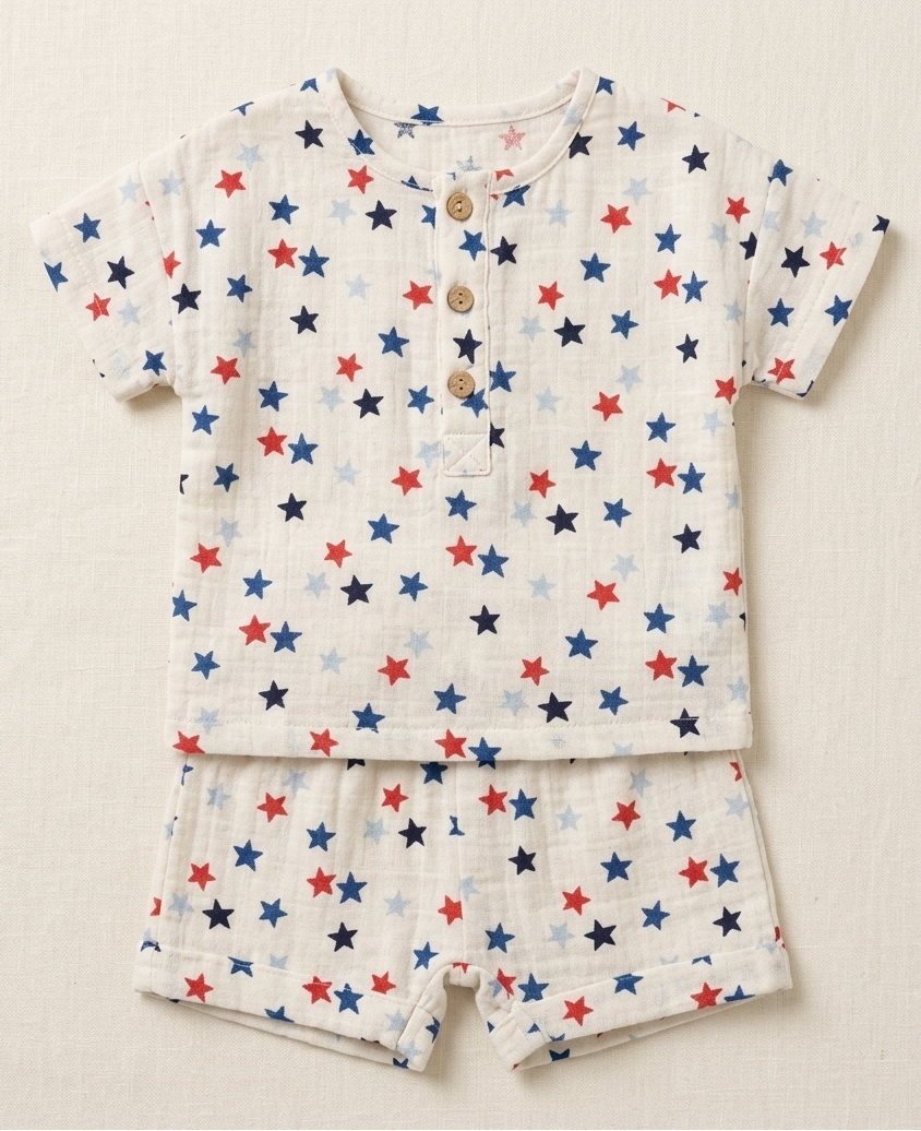 Newborn Boys' Midnight Star Linen Romper – Breathable Cotton-Linen Blend Play Set with Celestial Print - Serromi