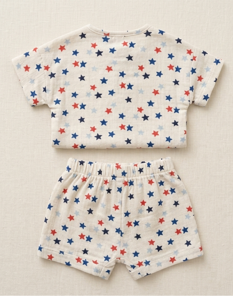 Newborn Boys' Midnight Star Linen Romper – Breathable Cotton-Linen Blend Play Set with Celestial Print - Serromi