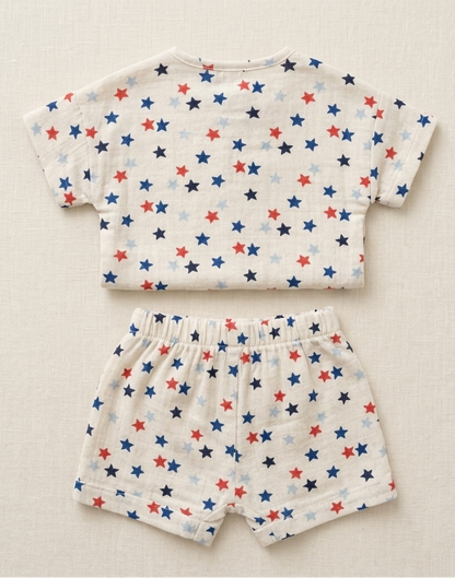 Newborn Boys' Midnight Star Linen Romper – Breathable Cotton-Linen Blend Play Set with Celestial Print - Serromi