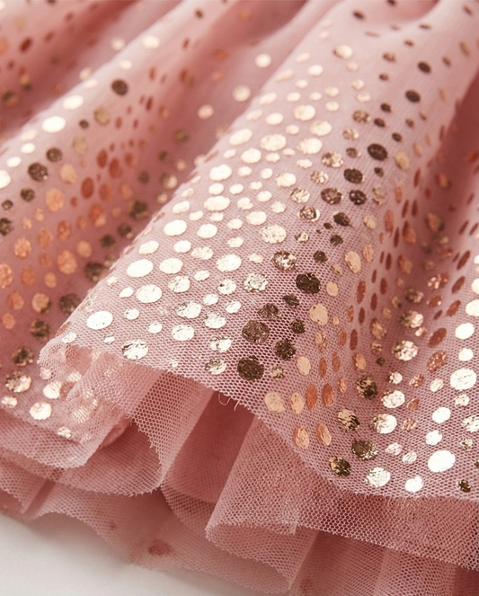 Girls' Rose-Dust Shimmer Tulle Skirt – Sparkle Sequin Tutu for Parties and Occasions