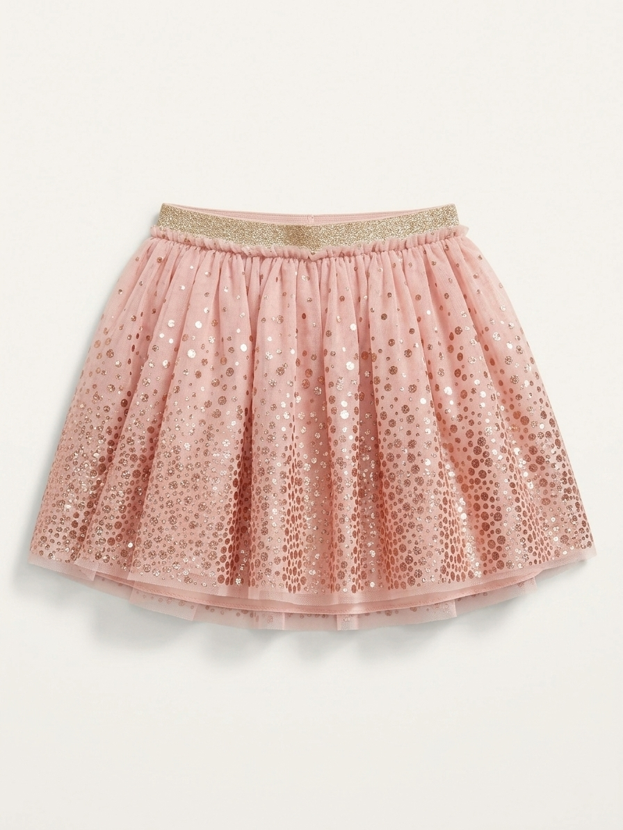 Girls' Rose-Dust Shimmer Tulle Skirt – Sparkle Sequin Tutu for Parties and Occasions - Serromi