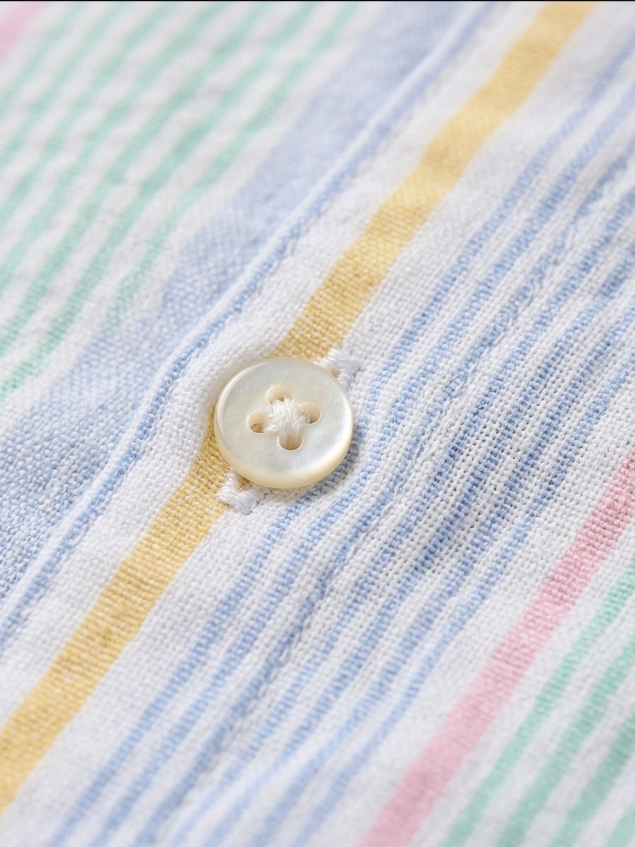 Boys' Pastel Candy-Striped Mandarin Shirt – Premium Seersucker Short-Sleeve Button-Down in Multi-Tone Sorbet - Serromi