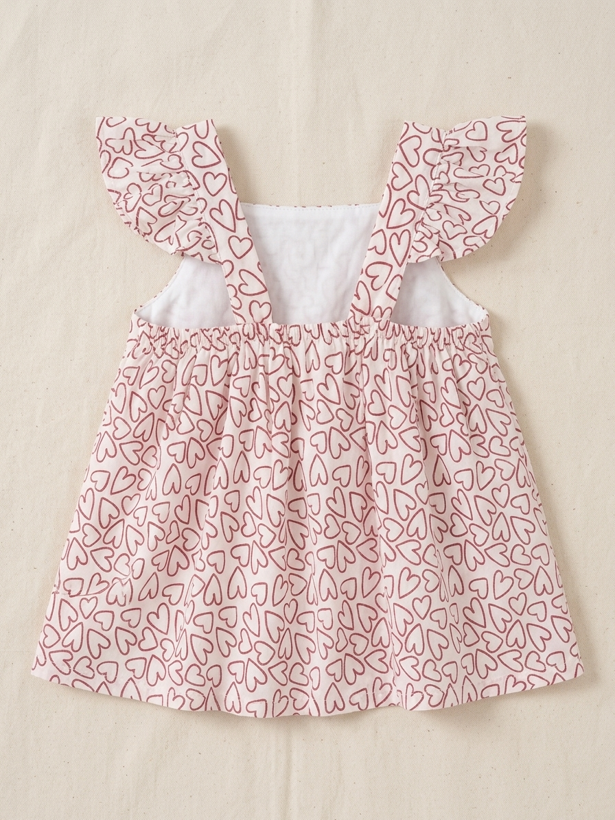 Infant Girls' Crimson Heart-Sketch Flutter Dress – Premium Cotton A-Line for First Memories - Serromi