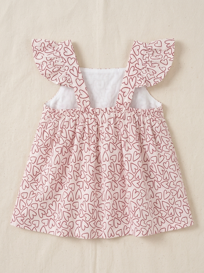Infant Girls' Crimson Heart-Sketch Flutter Dress – Premium Cotton A-Line for First Memories - Serromi