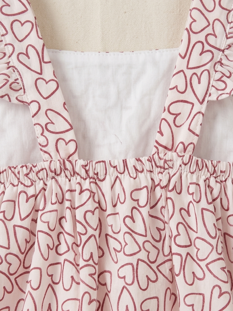 Infant Girls' Crimson Heart-Sketch Flutter Dress – Premium Cotton A-Line for First Memories - Serromi