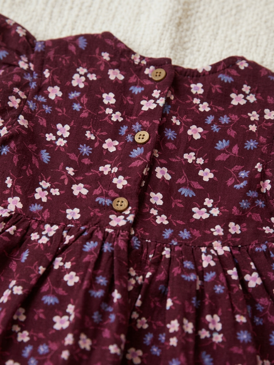 Girls' Luxe Mulberry Botanical Tiered Dress – Flutter-Sleeve Floral Occasion Wear in Airy Georgette - Serromi