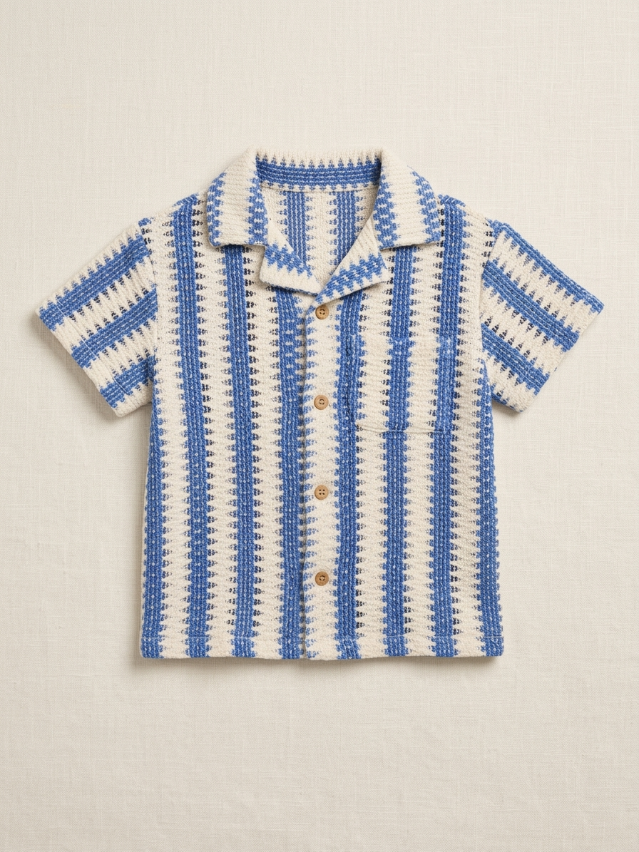 Boys' Cobalt Geo-Arches Button-Down – Premium Tailored Summer Shirt in Crisp Poplin - Serromi
