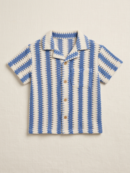 Boys' Cobalt Geo-Arches Button-Down – Premium Tailored Summer Shirt in Crisp Poplin - Serromi