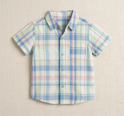 Boys' Crimson Botanical Print Button-Down – Premium Tailored Short-Sleeve Shirt in Soft Cotton - Serromi