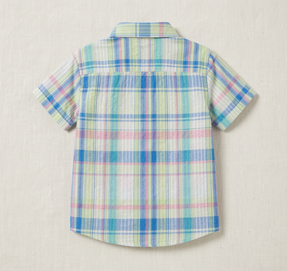 Boys' Crimson Botanical Print Button-Down – Premium Tailored Short-Sleeve Shirt in Soft Cotton - Serromi