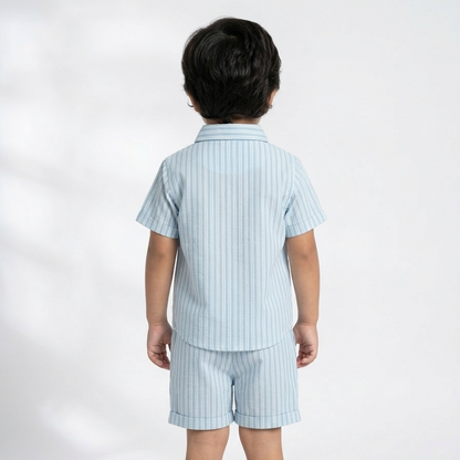 Boys' Coastal Blue Striped Linen-Blend Set – Tailored Short-Sleeve Shirt &amp; Matching Shorts