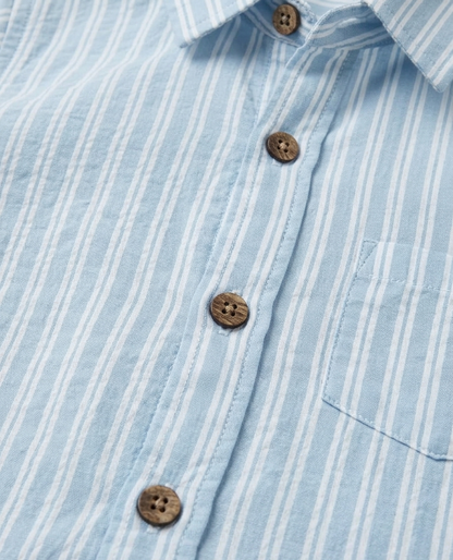 Boys' Coastal Blue Striped Linen-Blend Set – Tailored Short-Sleeve Shirt &amp; Matching Shorts - Serromi