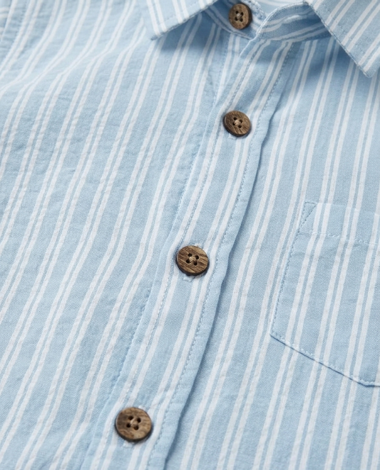 Boys' Coastal Blue Striped Linen-Blend Set – Tailored Short-Sleeve Shirt &amp; Matching Shorts - Serromi
