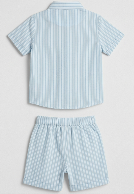 Boys' Coastal Blue Striped Linen-Blend Set – Tailored Short-Sleeve Shirt &amp; Matching Shorts