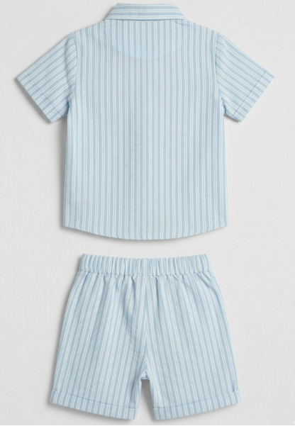 Boys' Coastal Blue Striped Linen-Blend Set – Tailored Short-Sleeve Shirt &amp; Matching Shorts