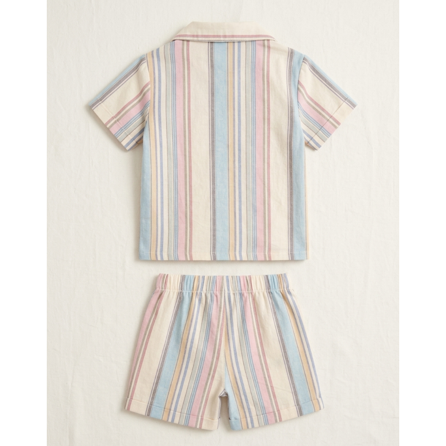 Boys’ Multi-Tonal Pastel Striped Linen Set – Mediterranean Resort Shirt &amp; Tailored Shorts in Soft Slub