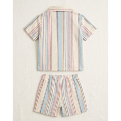 Boys’ Multi-Tonal Pastel Striped Linen Set – Mediterranean Resort Shirt &amp; Tailored Shorts in Soft Slub