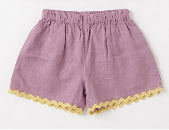 Girls' Premium Dusty Lavender Linen Shorts – Scalloped Ric-Rac Trim High-Waist Cotton-Linen Luxury Summer Shorts for Toddlers and Girls A Curated Classic for Sunny Soirées
