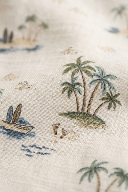 Infant Boys' Coastal Linen-Blend Romper &amp; Bucket Hat Set – Tropical Island Print Summer Sunsuit